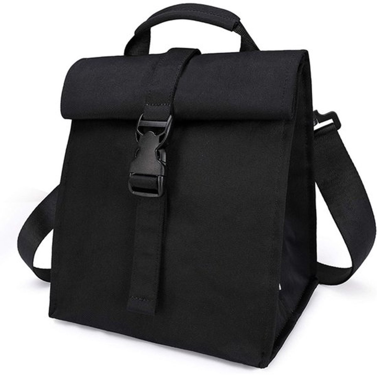 Kleine geïsoleerde tassen, grote lunchtassen, geïsoleerde tassen met rolsluiting van 10 liter, picknicktassen, uitbreidbare kleine geïsoleerde tassen, geschikt voor picknicks en het vervoeren van eten, zwart.