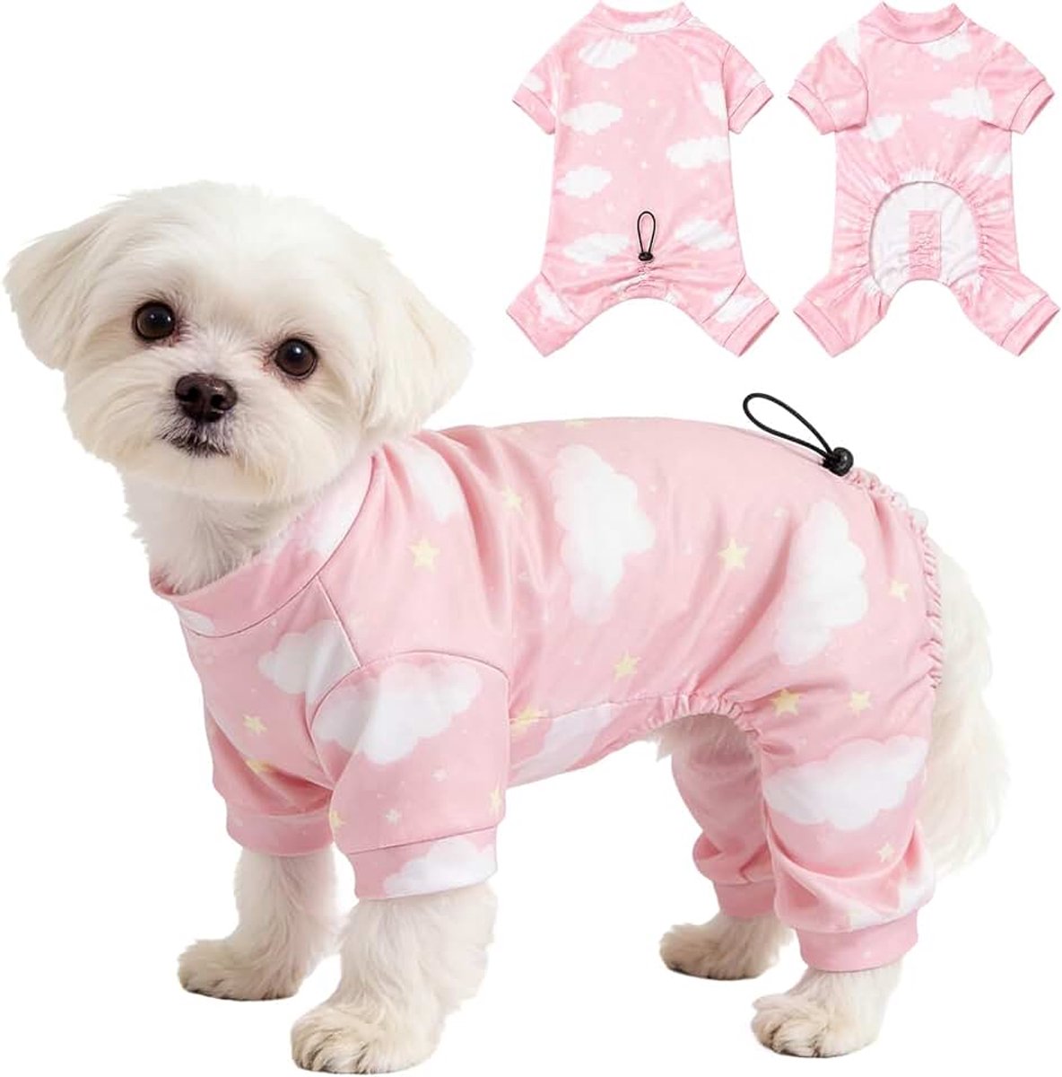 Hondenpyjama’s voor kleine honden, zachte, ademende jumpsuit voor het hele lichaam met verstelbare ruglengte, comfortabele puppy-pyjama’s voor Bichon, Poedel, Maltezer en Chihuahua