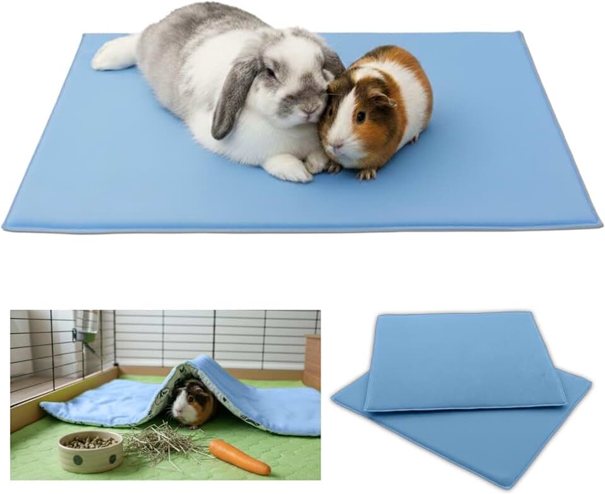 Set van 2 fleece dekentjes/matjes voor cavia's en konijnen | 60x120cm - Midwest - Blauw - Wasbaar - Om bovenop te slapen en je eronder te verstoppen