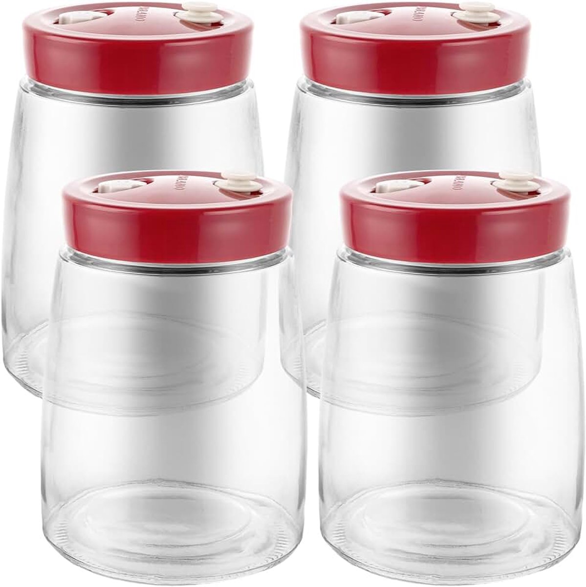 4 stuks fermentatieglas, 1,4 liter met 1-weg luchtafvoeropening, geschikt voor kefir, kimchi, zuurkool, puistjes, overnachtingshaver