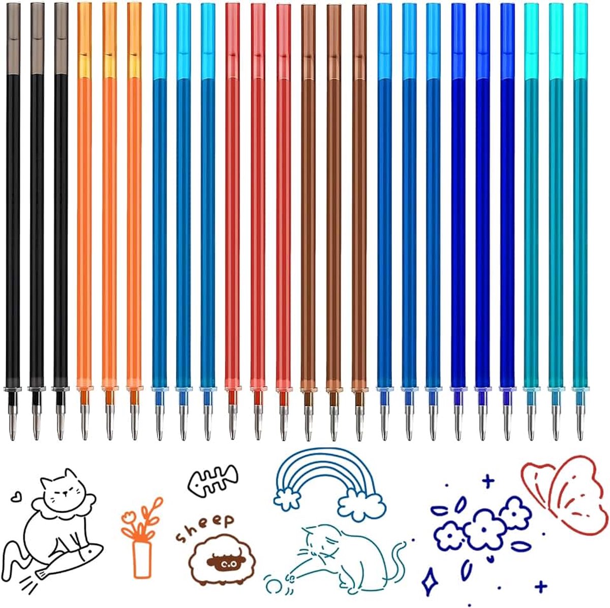 Pak met 24 uitwisbare vervangende vullingen, compatibel met Legami, 0,7 mm, hoogte 13 cm, uitwisbare rollerballpen, gemakkelijk uitwisbare
