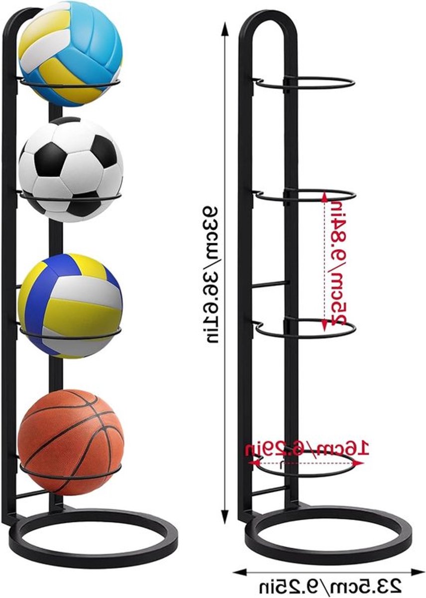 Opbergrek voor Basketbal en Voetbal, Verwijderbare Cube Stand van Koolstofstaal, Verticale Organizer voor Sportballen zoals Basketbal, Voetbal en Volleybal