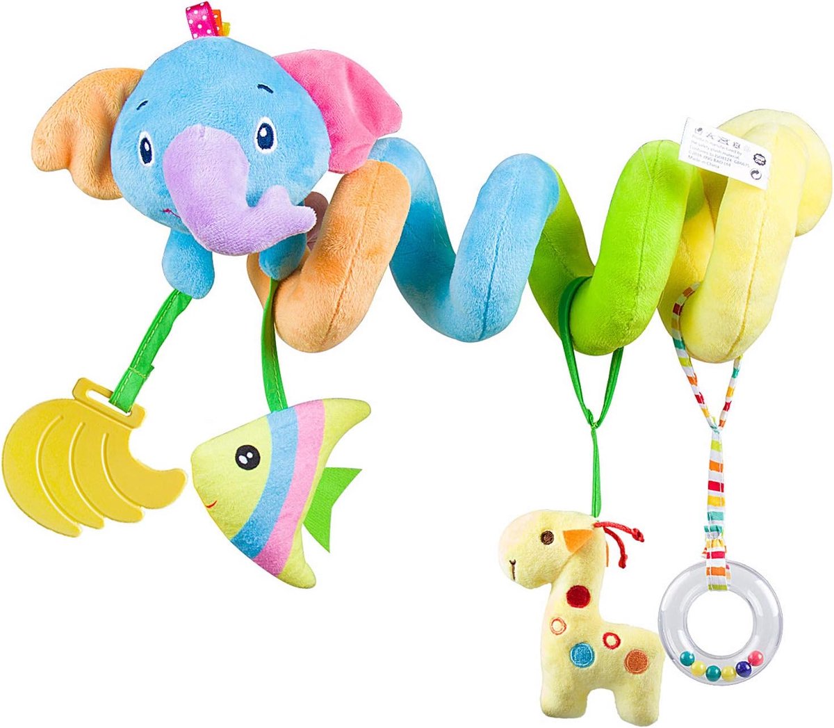 Caterbee Babyautostoeltje, speelgoed, activiteit, spiraalvormige pluche wandelwagen, hangend speelgoed, wiegaccessoires met jongens of meisjes (olifant)