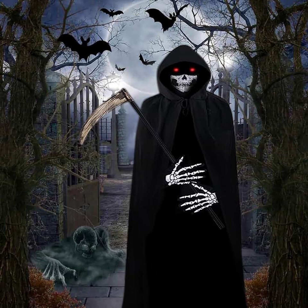 Kostuum Set - Zwarte Cape Met Capuchon, Grim Reaper en Vampier Kostuum Met 20 Tatoeages - Reaper Voor Volwassenen Halloween Decoratie Cosplay