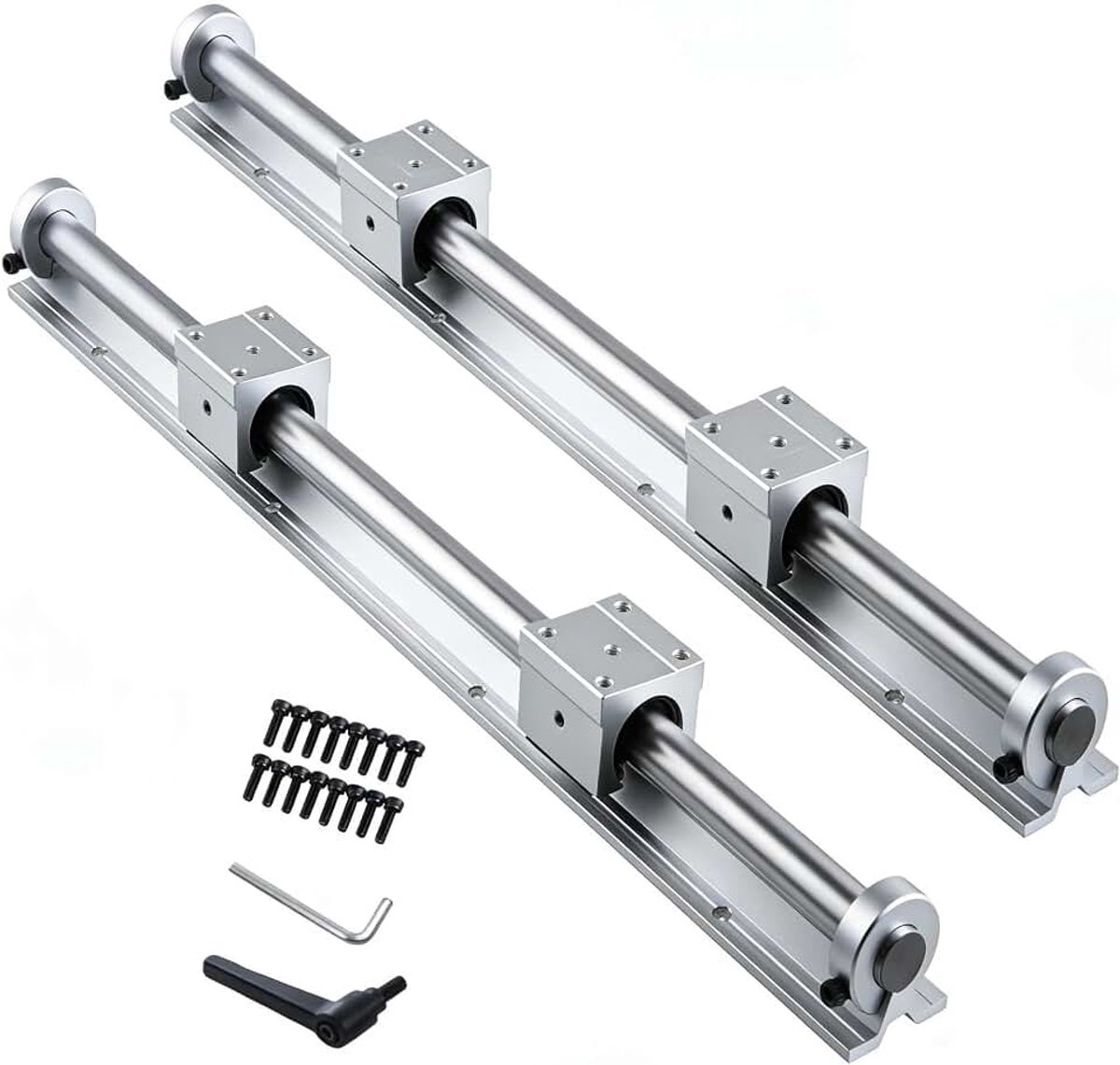 Geleiding SBR16 1000 mm 2 x lineaire rails en 4 x lagerblokken met SBR16 railstopper, lineaire raillengte 1000 mm lineaire rails voor 3D-printer CNC-onderdelen