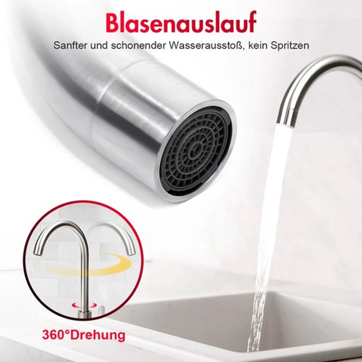 Keukenkraan van roestvrij staal 304, 360° draaibare hogedrukkraan keuken, eenhendel spoelbakkraan, mengkraan (zilver)