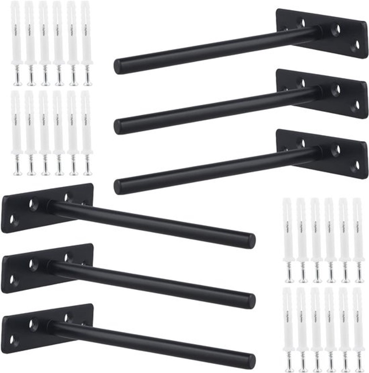 Verborgen zwevende plankbeugels, zwarte metalen wandplanksteunen voor houten planken, 15,5 cm, 6 stuks met schroeven voor een moderne inrichting