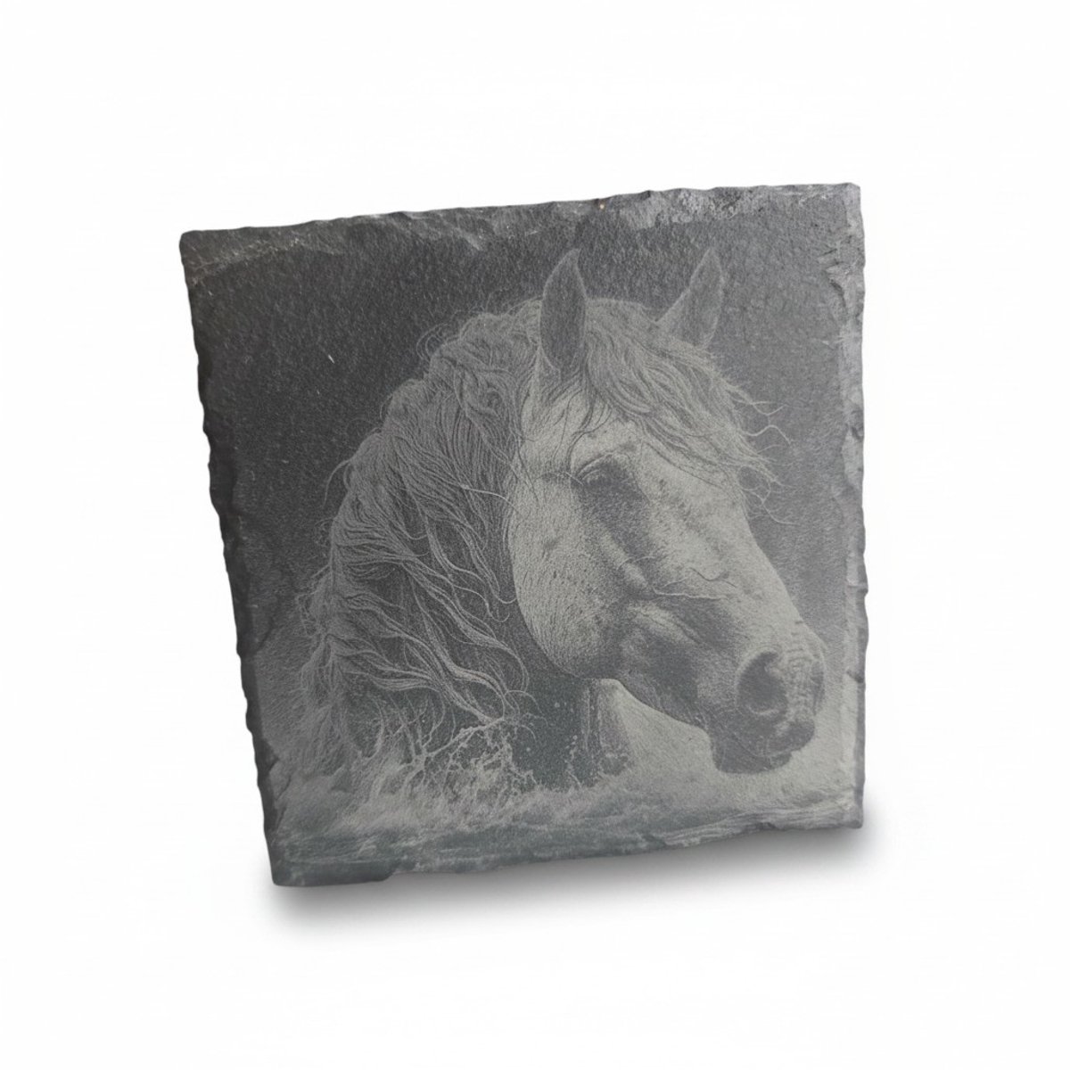 Leisteen onderzetter / decoratie - gegraveerd - paard - 10x10 cm