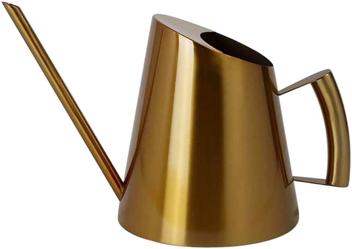 Gieter, gieter metaal, klein, 1500 ml, geborstelde lange uitloop, gieter, gouden gieter kamerplanten voor kamerplanten, bonsai, outdoor, tuin, bloemendecoratie