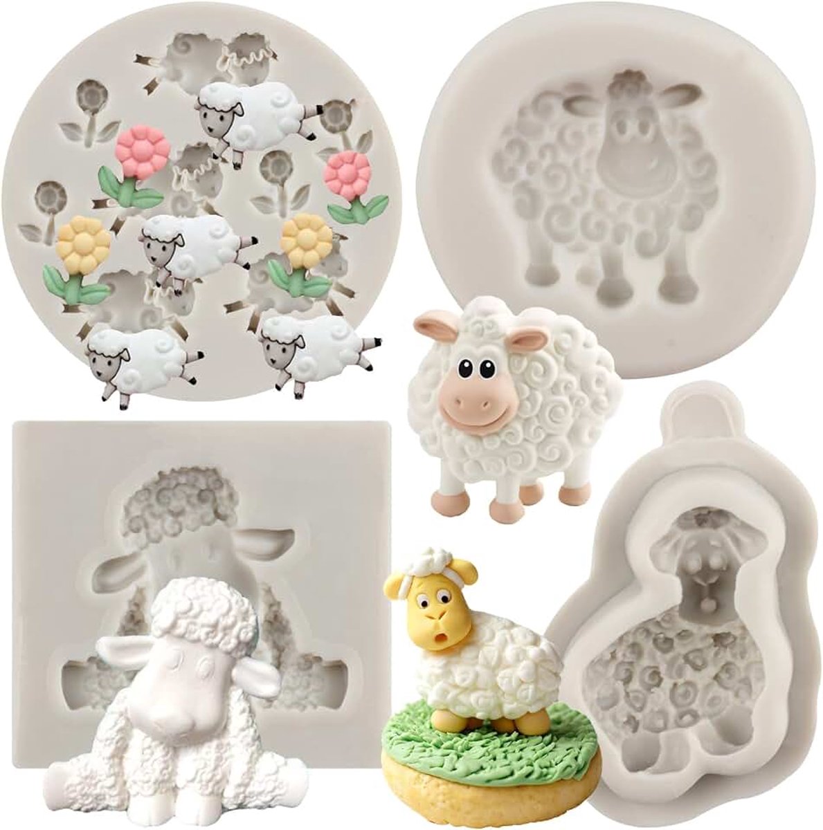 MY130CK schapen siliconen mal bloem gras fondant mallen voor taart decoratie kauwgom pasta cupcake topper snoep chocolade polymeer klei set van 4,