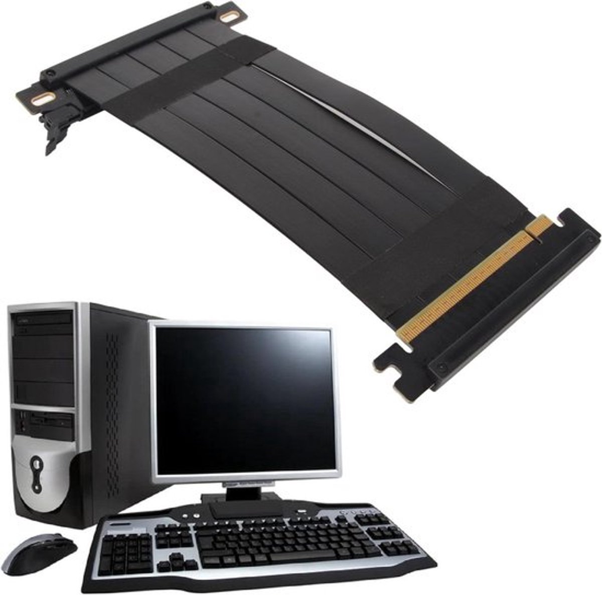 PCIE 4.0 x16 Extender Riser Kabel met 180 Graden Draai - Flexibele High Speed GPU Grafische Kaart Verlengkabel voor RX 7900 XT - 7800 XT - 7700 XT - 7600 - 7500 - Zwart.