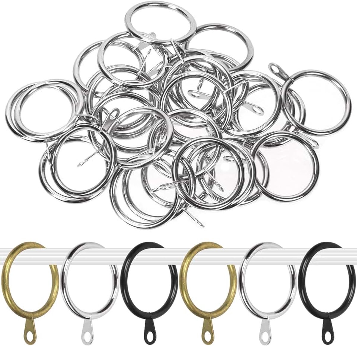 Set van 40 zilveren metalen gordijnringen, hangende ringen, clipringen voor gordijnen en stangen, draperen ringen met schuifringen van 3,5 cm, geschikt voor maximaal 1 inch rode, binnendiameter