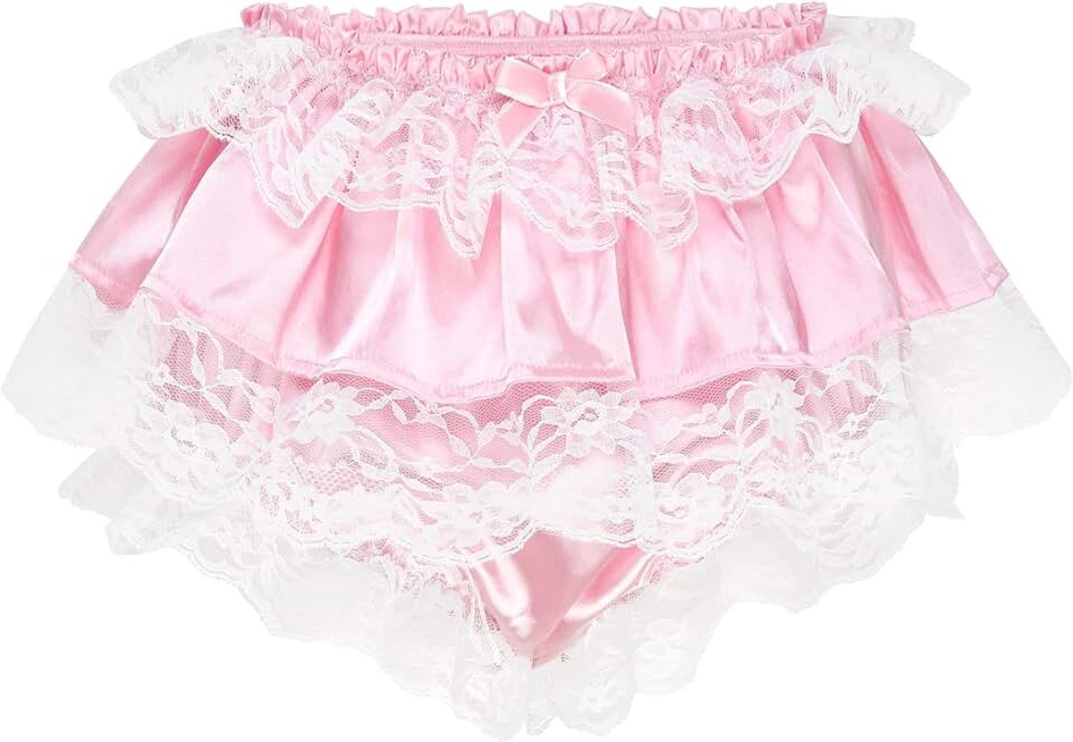Sissy Satijnen Slip Met Rokje Kant Lingerie | Uitlopende Overlaag, Ruches Langs De Zoom, Rekbare Tailleband, 7 Kleuren, Maten S-XXL