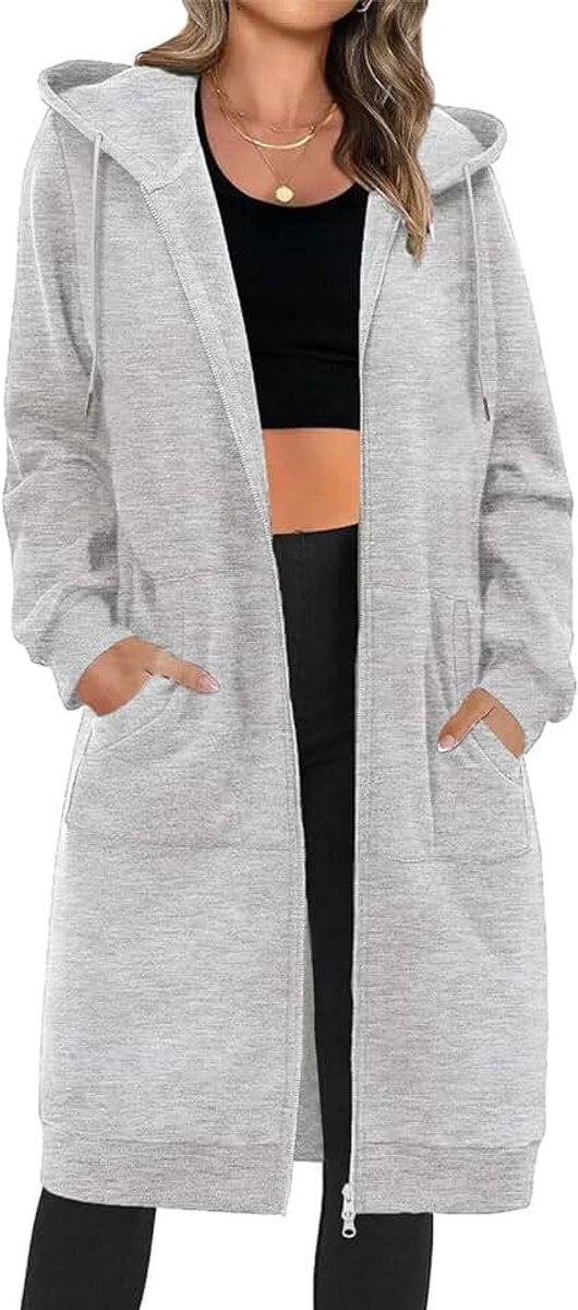 Damestrui met capuchon, grote fleece hoodie met ritssluiting, lange jas, damestrui, lange mouwen, casual, los, sweatshirt, herfst, winter