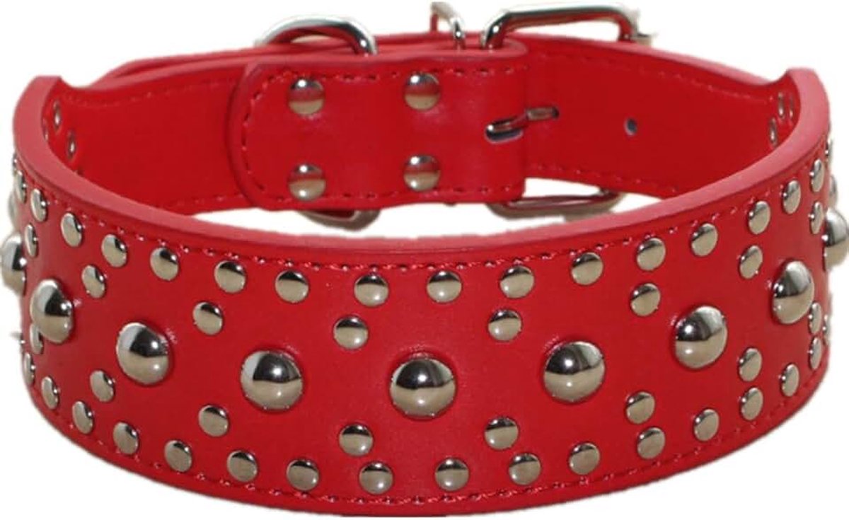 Unisex bezaaid lederen halsbanden Medium grote hond ketting voor Pitbull Doberman maten M L … (L, rood)