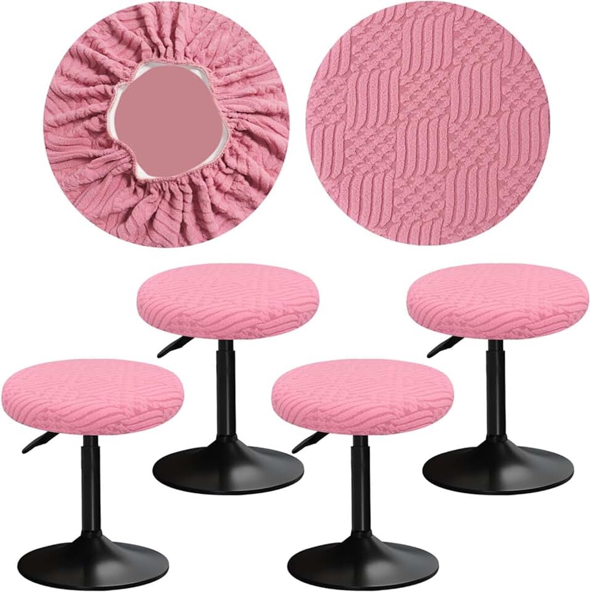 Krukhoezen rond 30-40 cm met jacquardpatroon barkruk stoelhoezen rond, elastisch, zacht en comfortabel zijn rijke kleuren die afneembaar en wasbaar zijn (4, Roze)