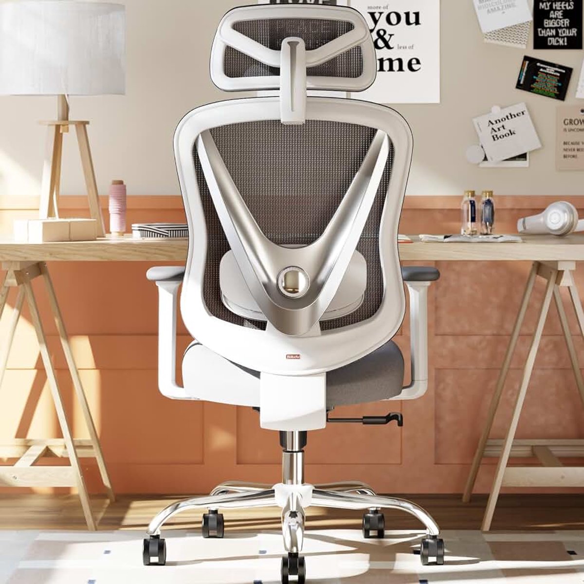 Ergonomische bureaustoel met 3D-lendensteun en verstelbare 3D-armleuningen, V-vormig ontwerp, comfortabele bureaustoel voor kantoor en thuis, zwart