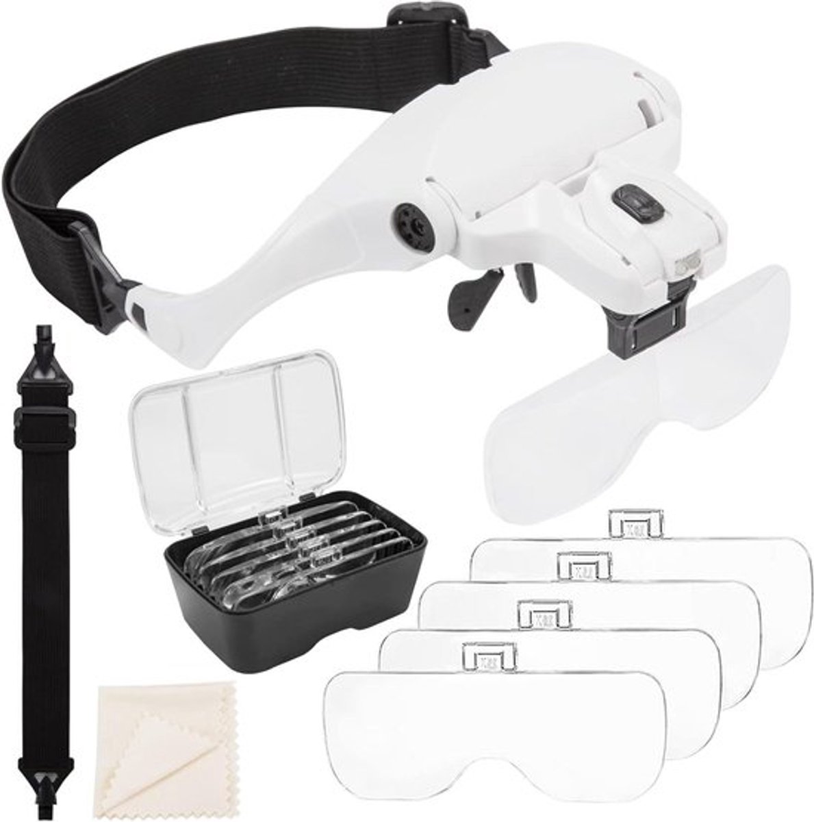 Vergrootbril met LED verlichting en 5 lenzen voor lezen, reparatie en naaien - tot 3,5x vergroting