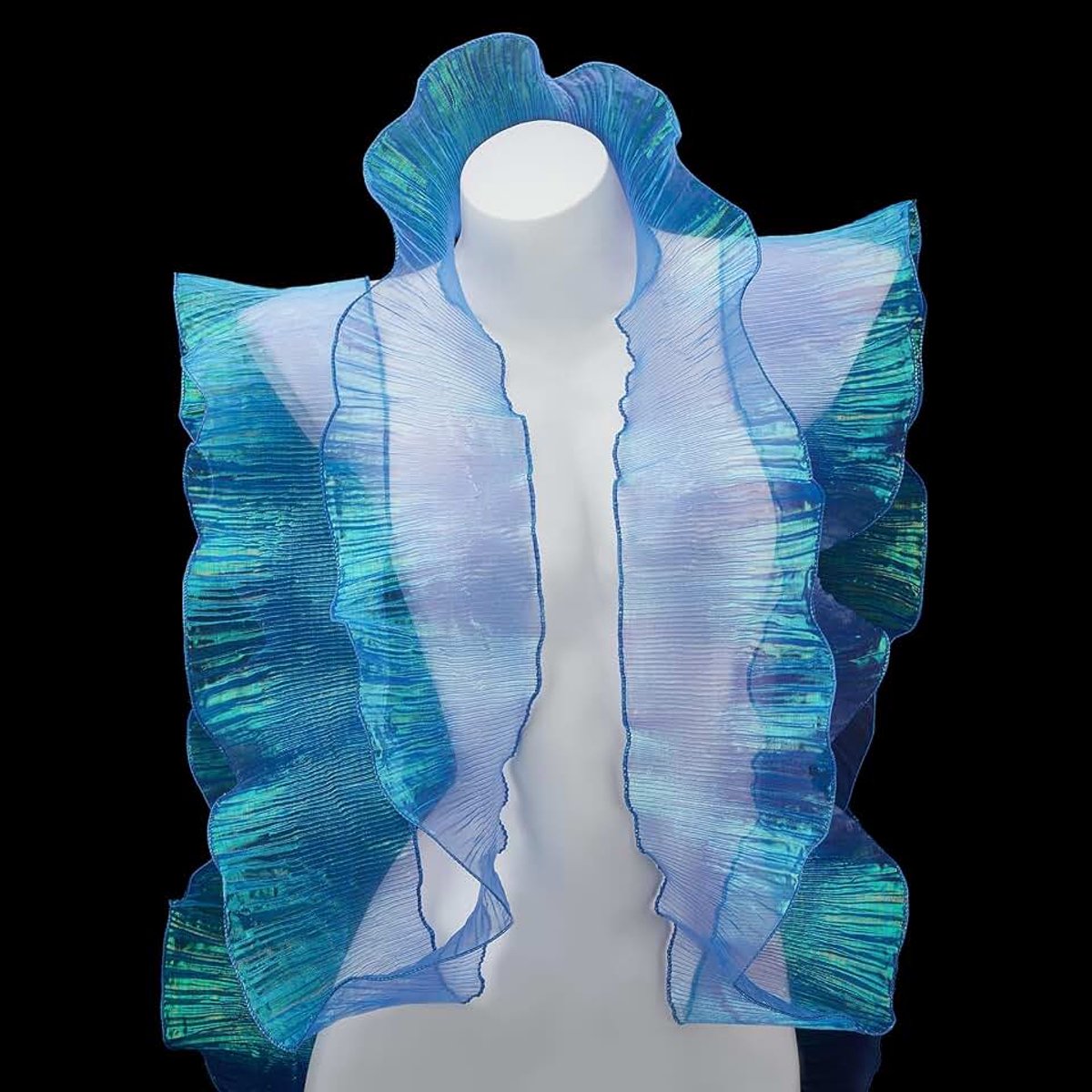 10 meter chiffon ruches, gekrulde kanten boord van blauw organza glinsterend, retro band van transparante stof, tule trim om te naaien