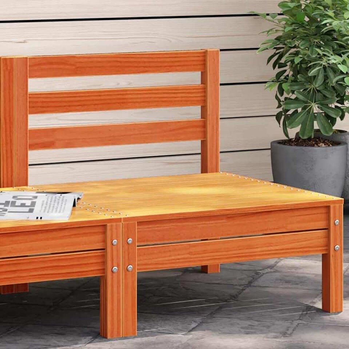Tuinbank van massief grenen, zonder armleuningen, wasbruin, modulaire bank met lattenbodem, belastbaar tot 110 kg per plaats, ideaal voor terras en terras