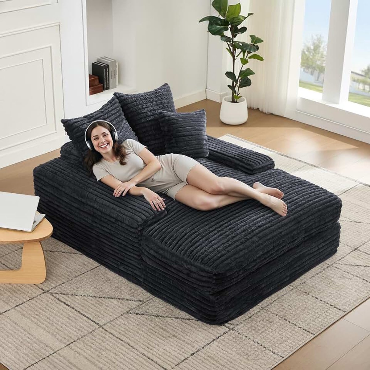 Sofa van luxe corduroy – moderne slaapbank zonder montage, ultrazachte lounge, direct bruikbaar als bank of bed, ruimtebesparend voor woonkamer & appartementen, grijs (grijs, 175 cm × 137 cm × 63