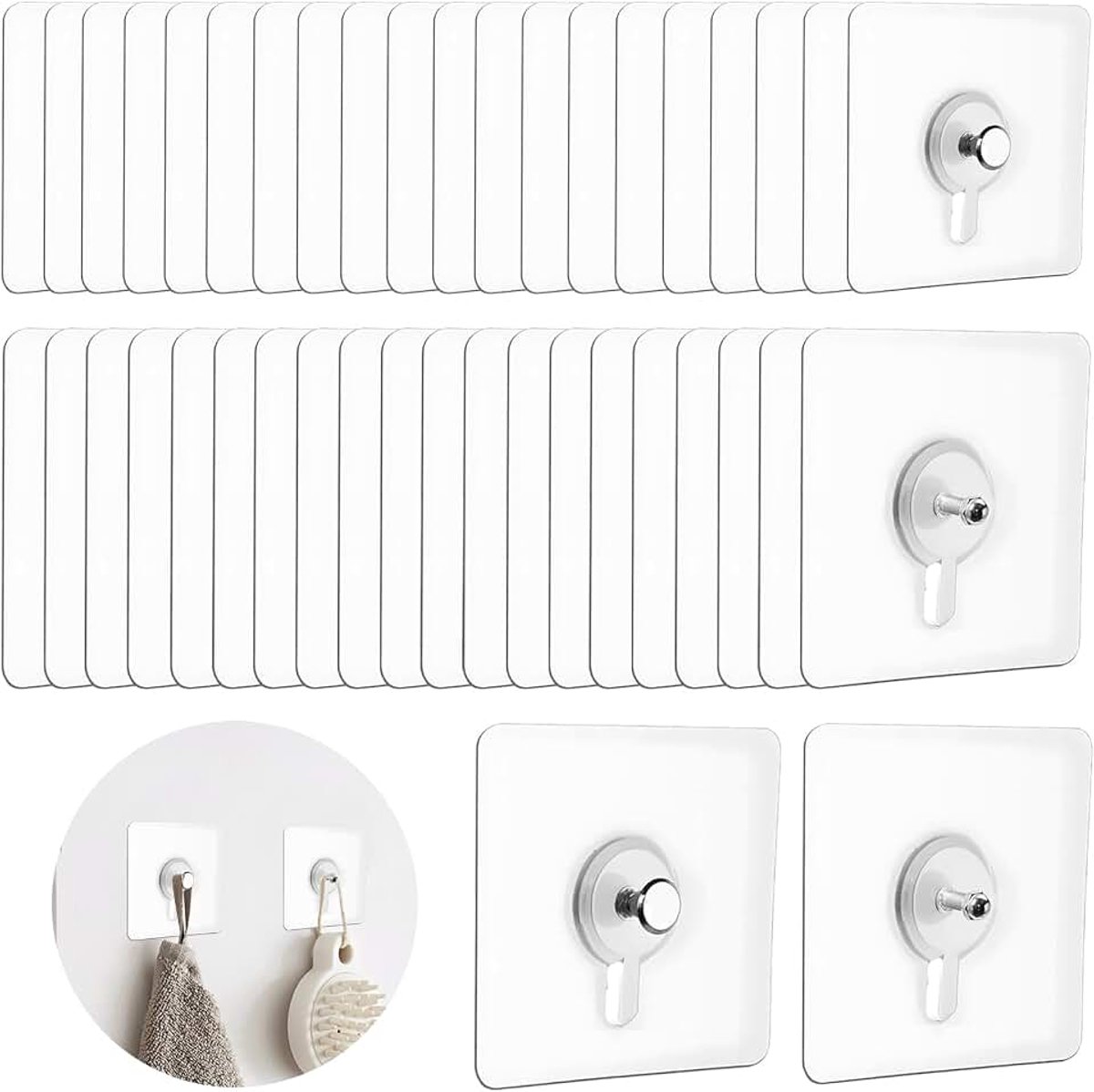 40 stuks zelfklevende haken, transparant, zelfklevende haken voor het ophangen van handdoeken, kleding, posters, foto's, ophangen zonder boren, voor gebruik in keukens, badkamers, kantoren (5 kg)