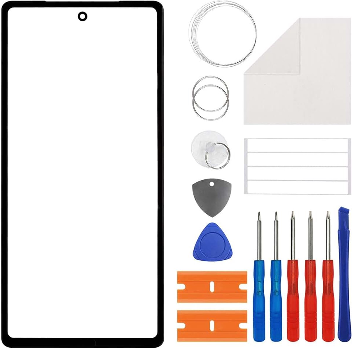 Nieuw glas display glas reparatie compatibel met Google Pixel 7a, front glass vervanging reparatieset - incl. gereedschap (geen display en touch digitizer) met OCA lijm