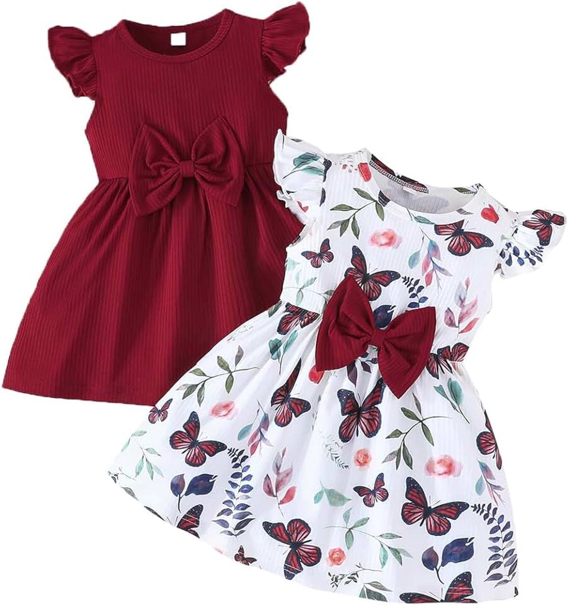 Meisjesjurk met vlinderpatroon, strik, ruches, mouwloos, schattige gestippelde jurk voor meisjes, zomerkleding