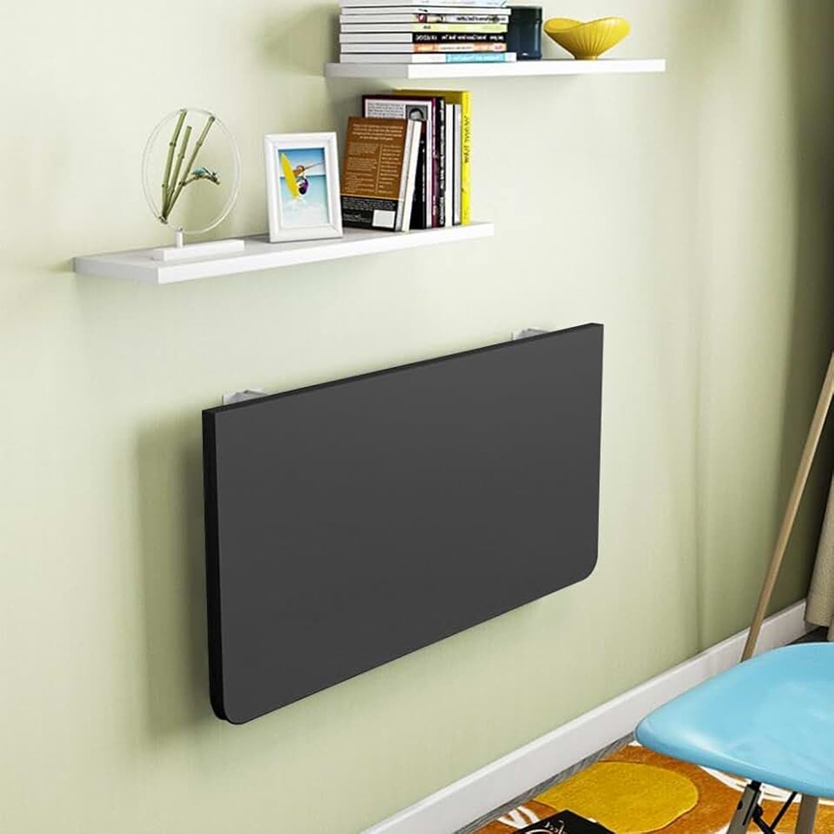Wandbureau, wandklaptafel, zwevend houten rek, inklapbaar wandbureau, opklapbare wandplank voor eetkamer, studeerkamer, keuken, diner, wasserette, bar enz. (zwart)