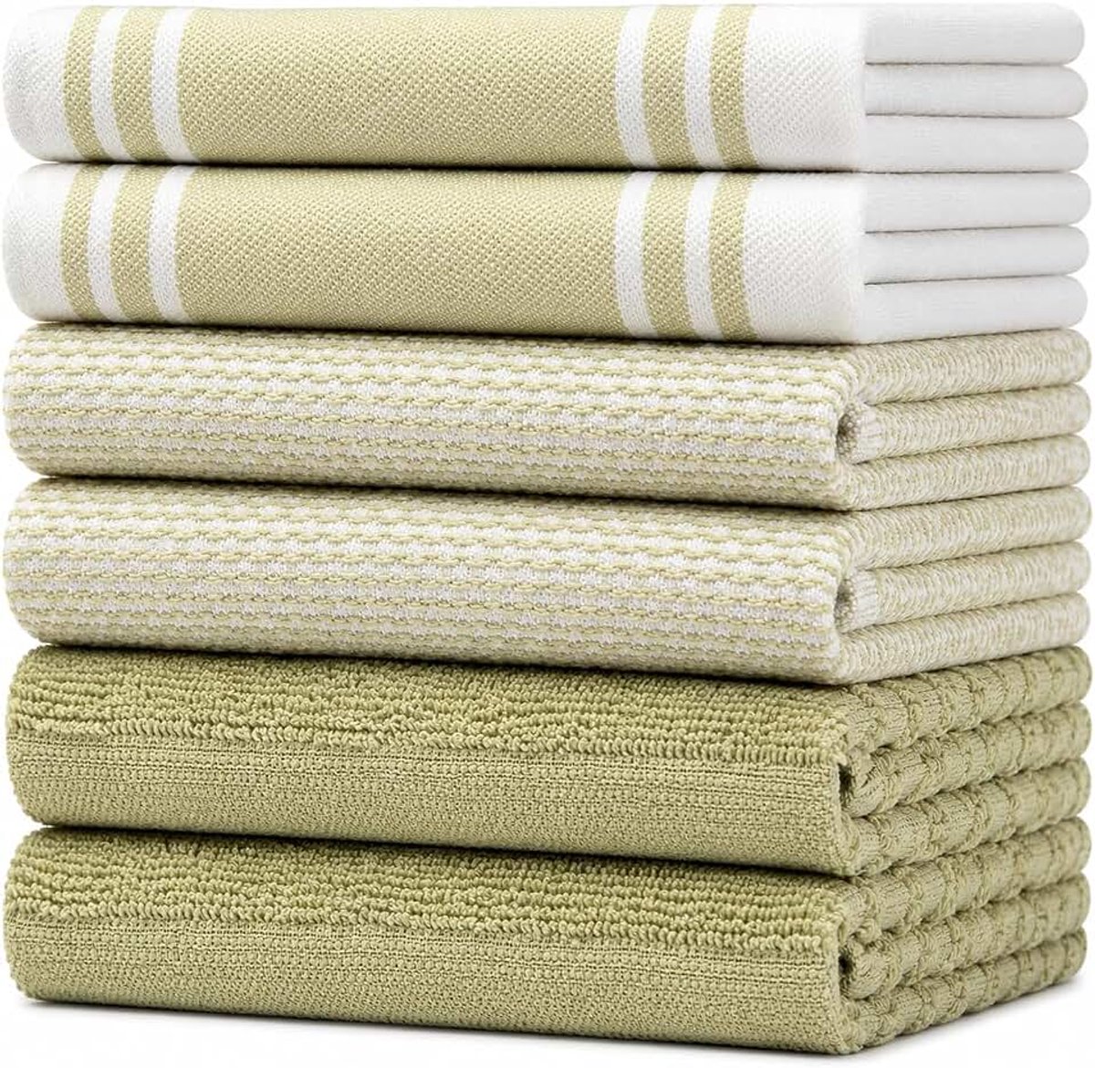 Handdoeken (50 x 71 cm, 50 x 70 cm, set van 6 stuks) - grote katoenen keukenhanddoeken - vintage gestreepte platte en badstof handdoek - zeer absorberende theedoeken set met ophanglus