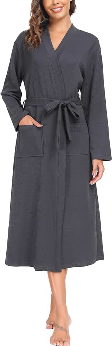 Badjas voor dames, wafeljas, volledige lengte, lichtgewicht, luxe badjassen, zachte loungewear, nachtkleding, spa en hotel voor het hele jaar, S-XXL