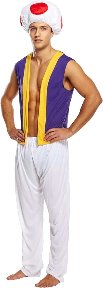 Volwassen mannen videospel paddestoel man fancy dress kostuum retro jaren 80 nieuwigheid pad snor broers aankleden outfit heren verkleedkostuum