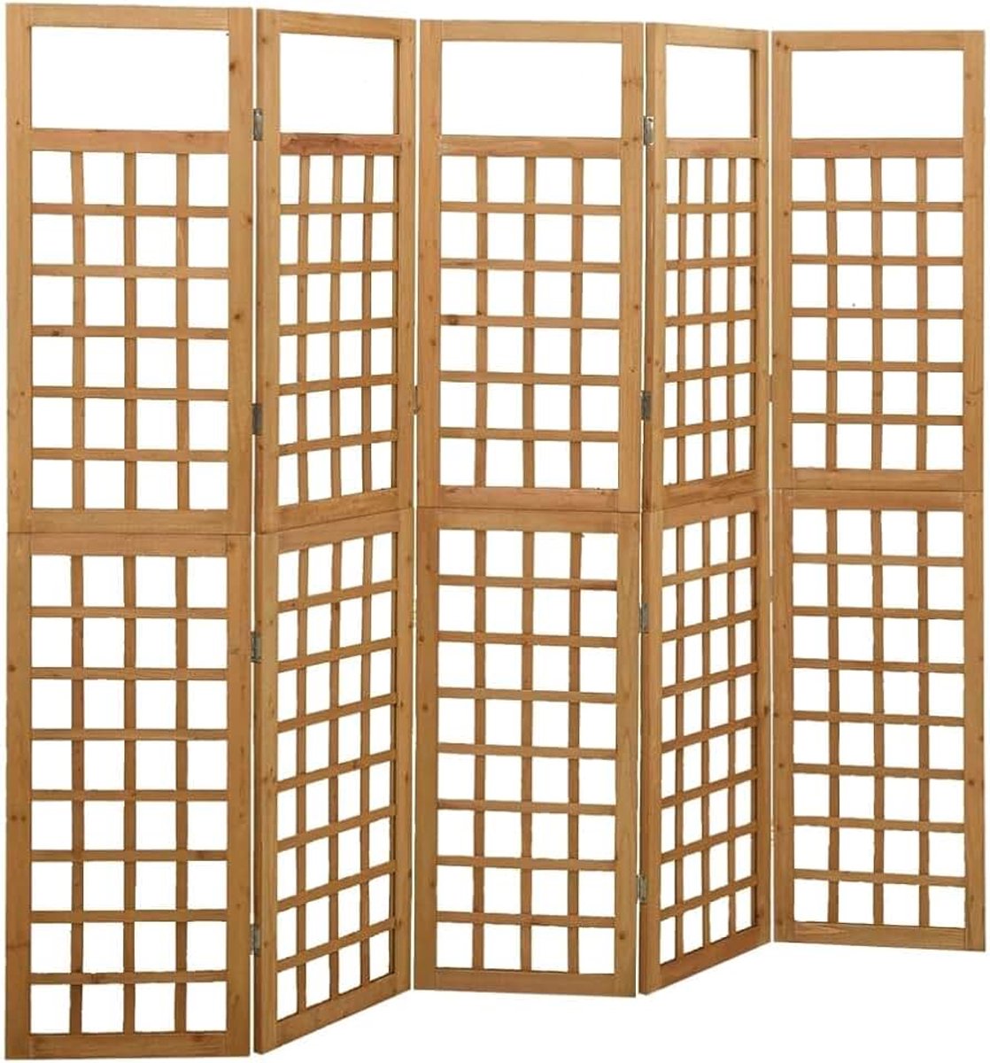 Room Divider, Massief Dennenhout, Privacyscherm voor Binnen/buiten met Opvouwbaar Ontwerp voor Woonkamer, Terras, Thuiskantoor en Buitenruimte (Bruin)