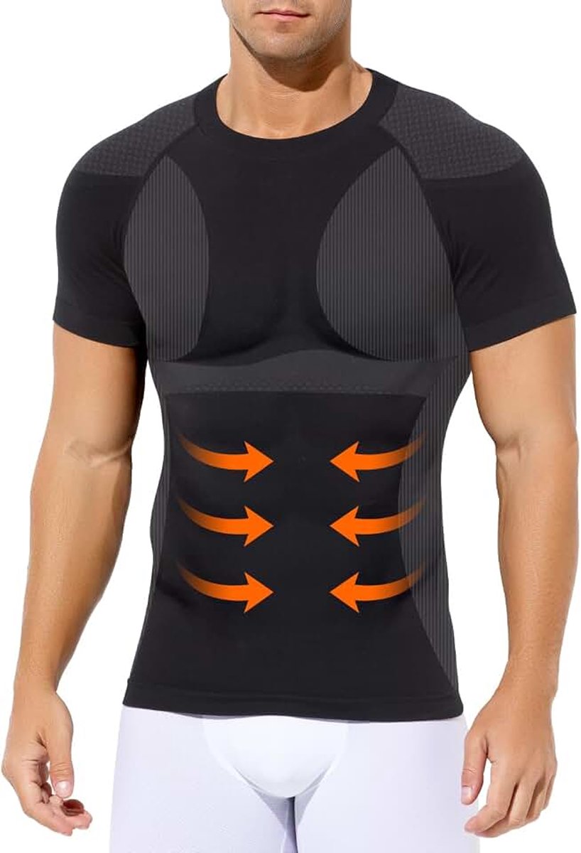 Kevin Shapewear Heren Compressie Korte Mouwen Shirt, Buikweg Onderhemd Heren Elastische Figuurvormende Buikweg Ondergoed Compressieshirt
