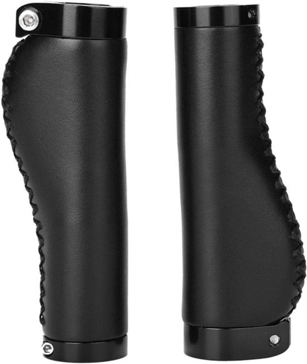 Handvatten fiets van PU leer voor mountainbike en vouwfiets in zwart - Comfortabele grepen voor fietsstuur met trendy design