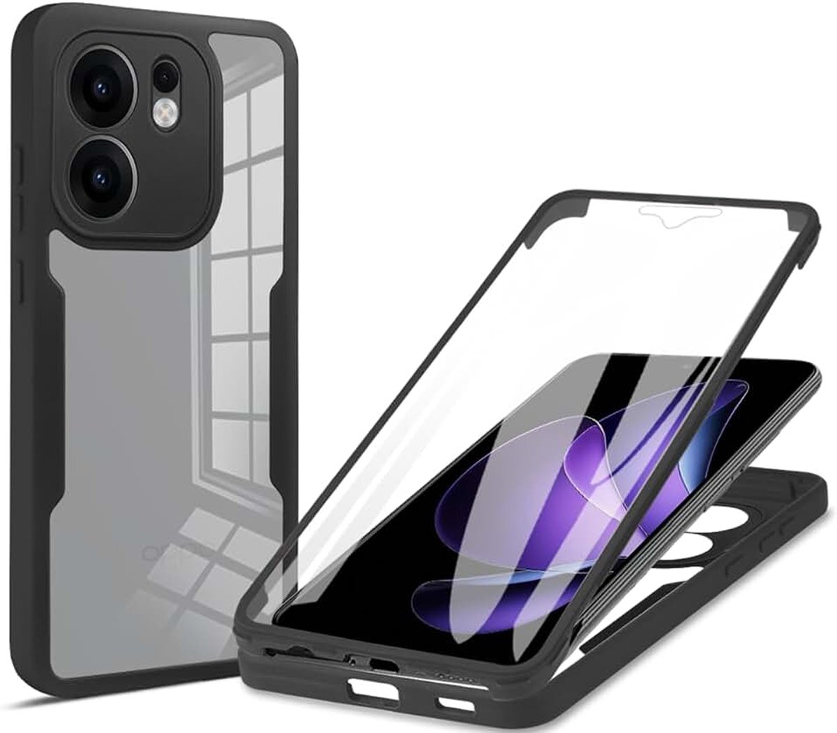 Hoes voor Oppo Reno 15F 5G/Reno 15 FS 5G, full body met ingebouwde schermbeschermer sterke bescherming schokbestendig smal pasvorm hoes voor Oppo Reno 15F 5G/Reno 15 FS 5G – zwart