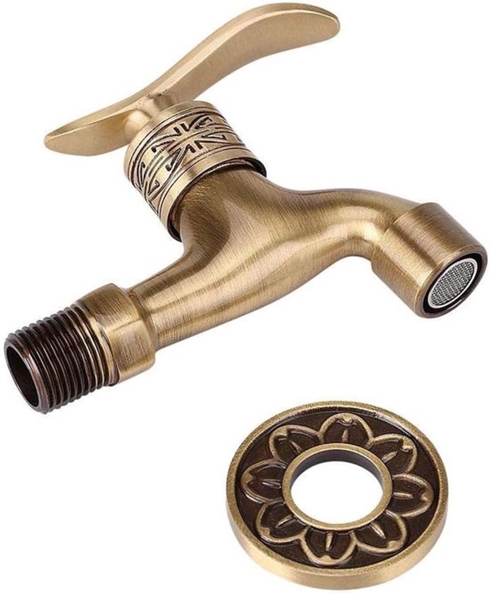 Antique Style Brass Faucet Wall Mount Laundry Cold Water Tap For Bathroom Kitchen