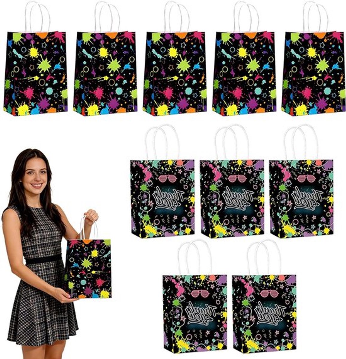 Cadeauzakjes - Set van 10 Neon Partijzakjes, Geschikt voor Kinderfeestjes, Halloween en Feestdecoratie. Glamourous en Kleurrijk!