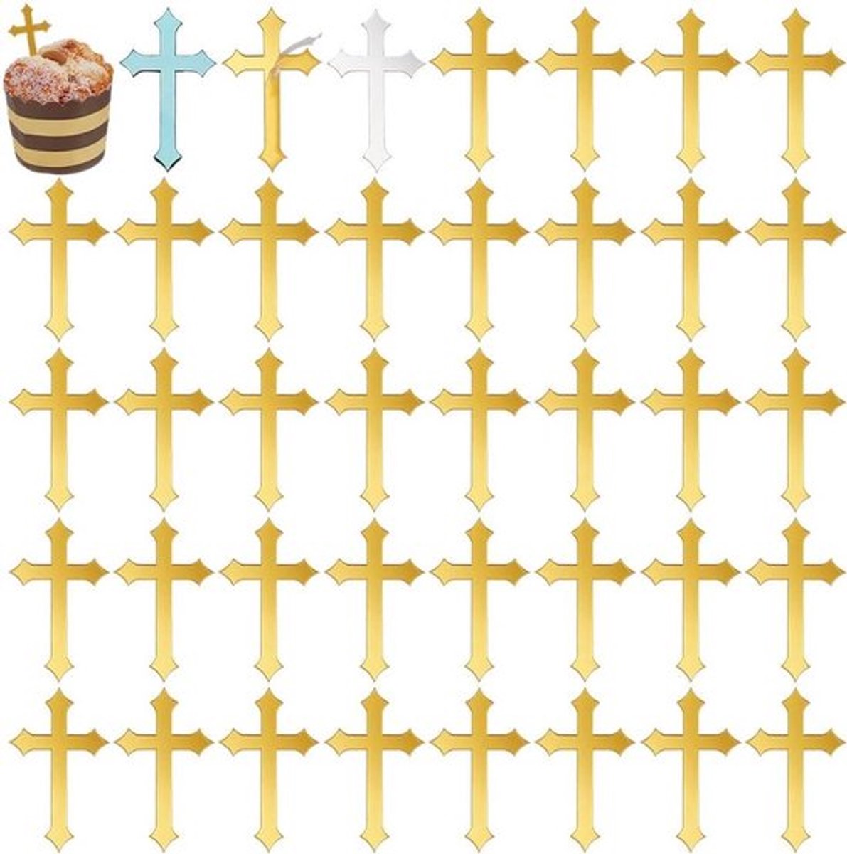 Gouden Spiegel Kruis Taarttoppers voor Doop Babyshower Verjaardag - Set van 40 stuks