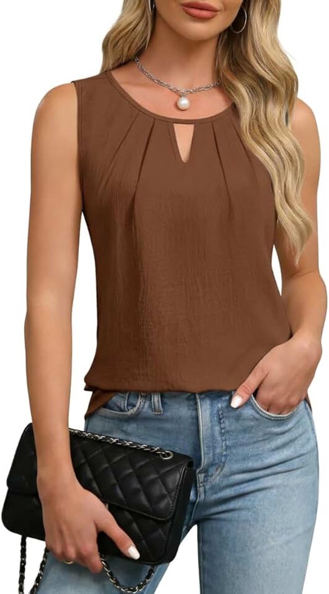 Tanktop voor dames, V-hals, mouwloos, zomer, keyhole, elegante blouse