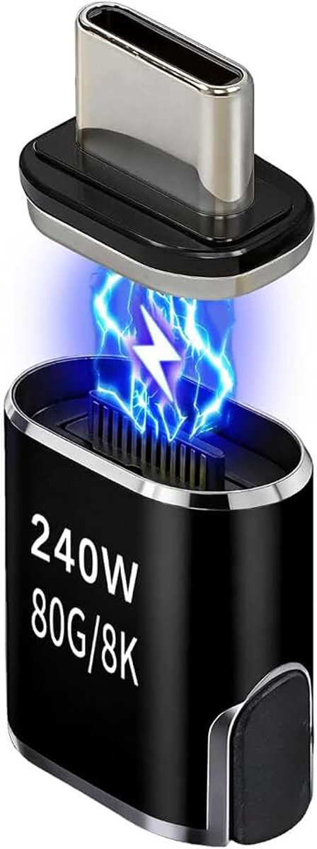 USB C magnetische adapter - 240W Rechte Type C Magneet Connector 24 pin met 80 Gbps overdrachtssnelheid geschikt voor laptop tablet mobiele telefoon - Zwart