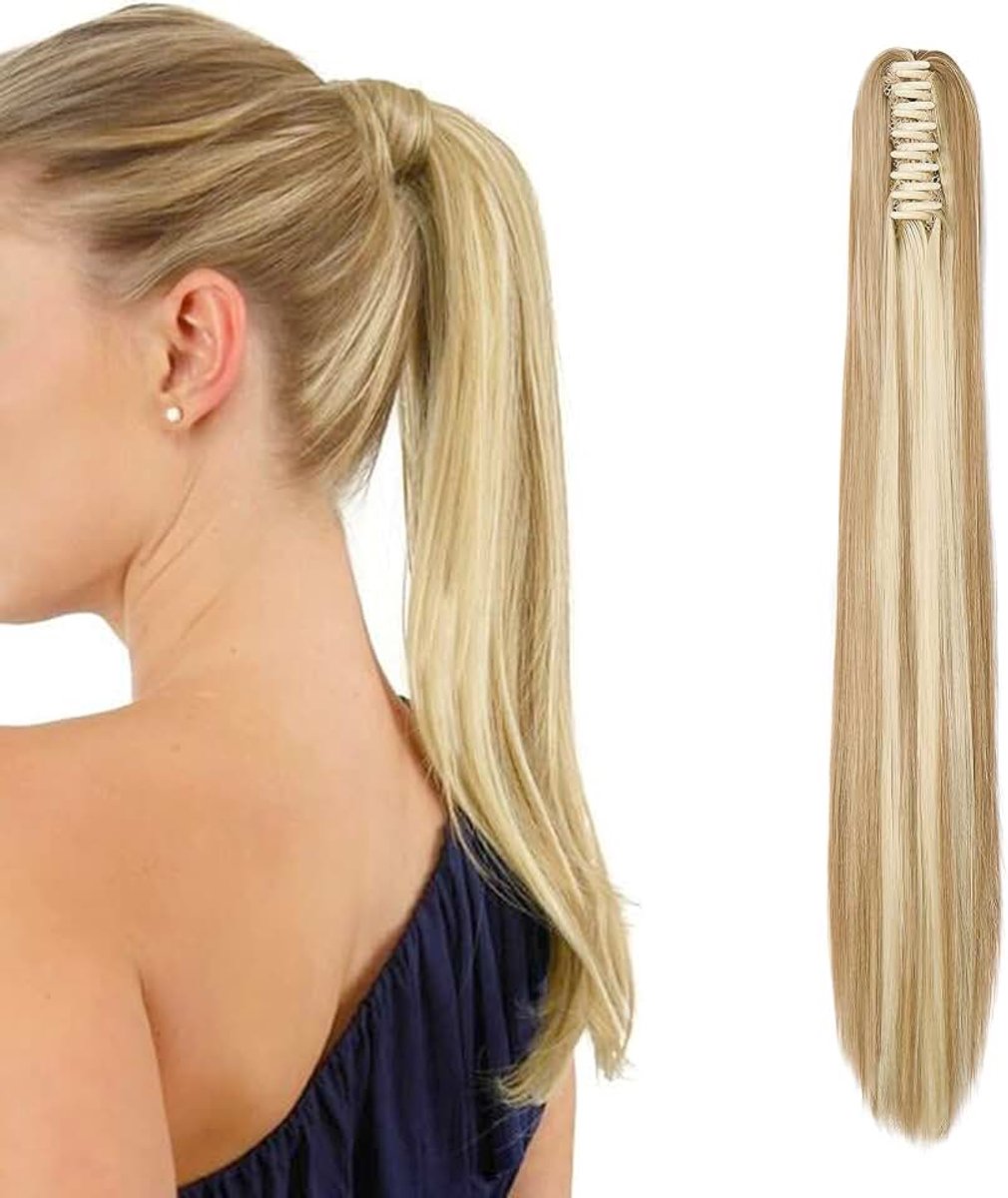 Haarextensie Paardenstaart Haarverlenging Glad Clip-in Ponytail Extensions Claw zoals Echt Haar Steil Haar Kunsthaar Lang Volumineus (Zandblond & Gebleekt Blond)