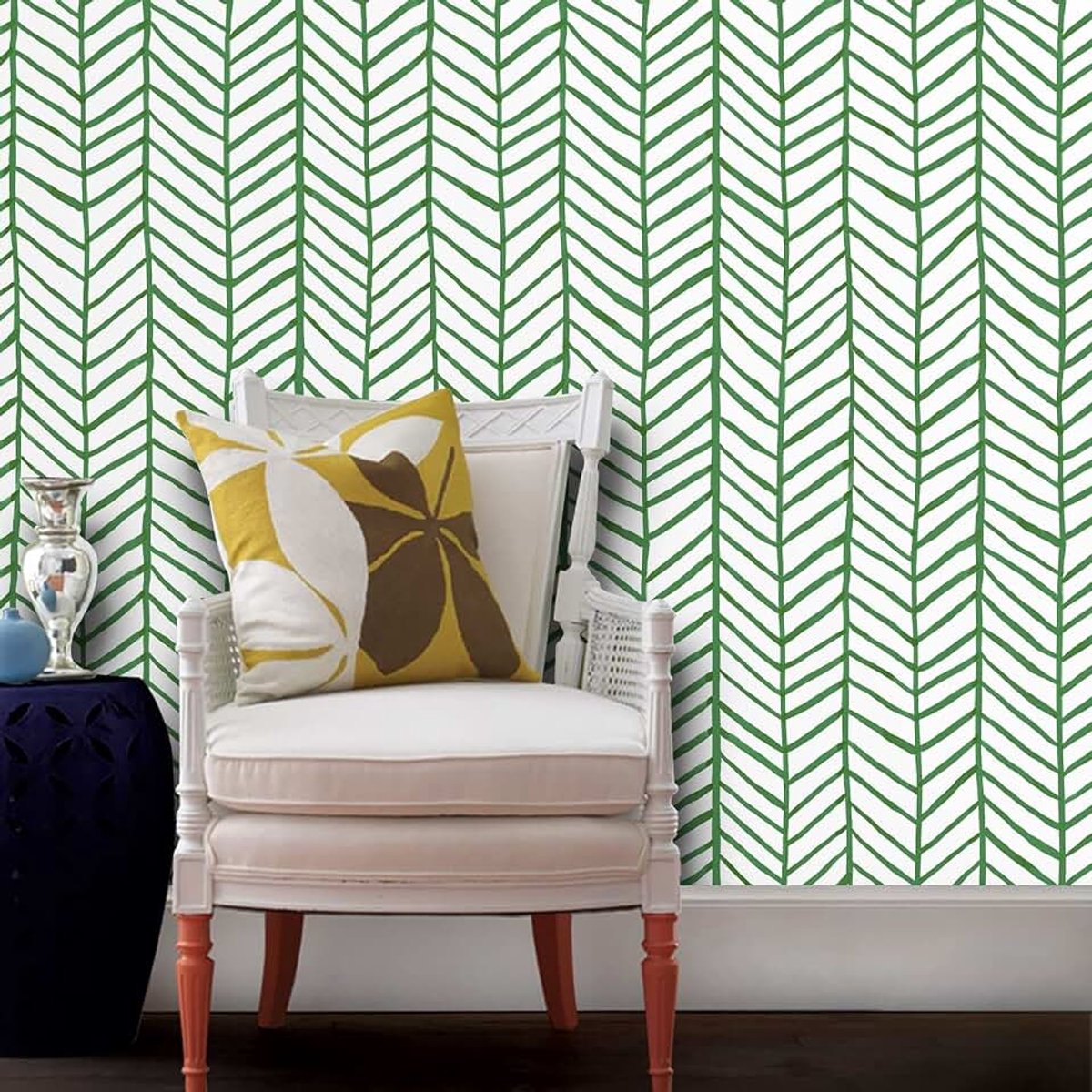 Behang, 44,5 x 500 cm groen gestreept behang afpellen en opplakken, zelfklevend behang, zelfklevende meubelfolie voor woonkamer, badkamer, keuken, lade, kasten