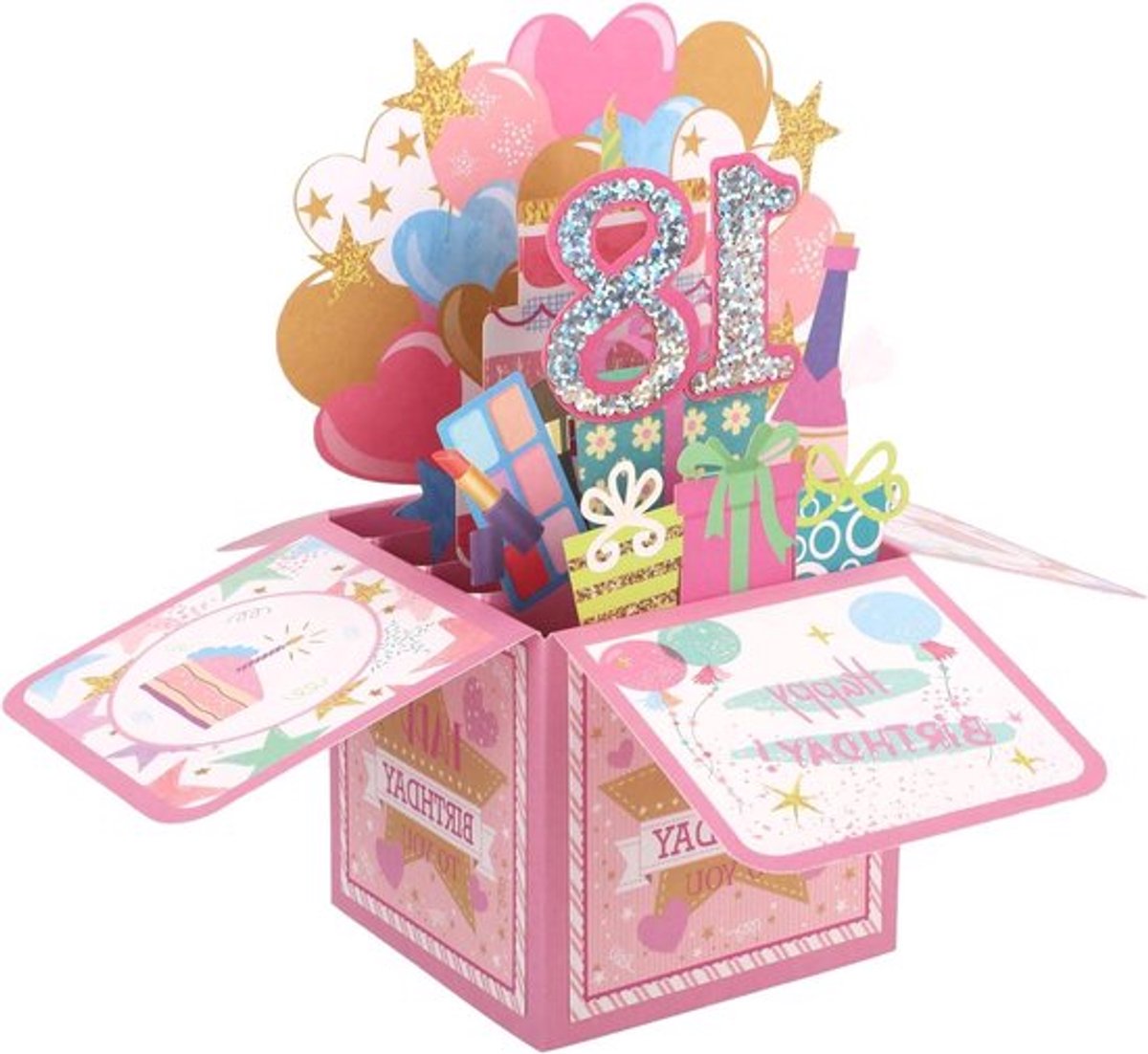 18e Verjaardag Pop-Upkaart in Doos - Creatieve 3D Pop-Upkaarten met Envelop - Glanzende Wenskaart - Vader en Moeder Verjaardagskaart