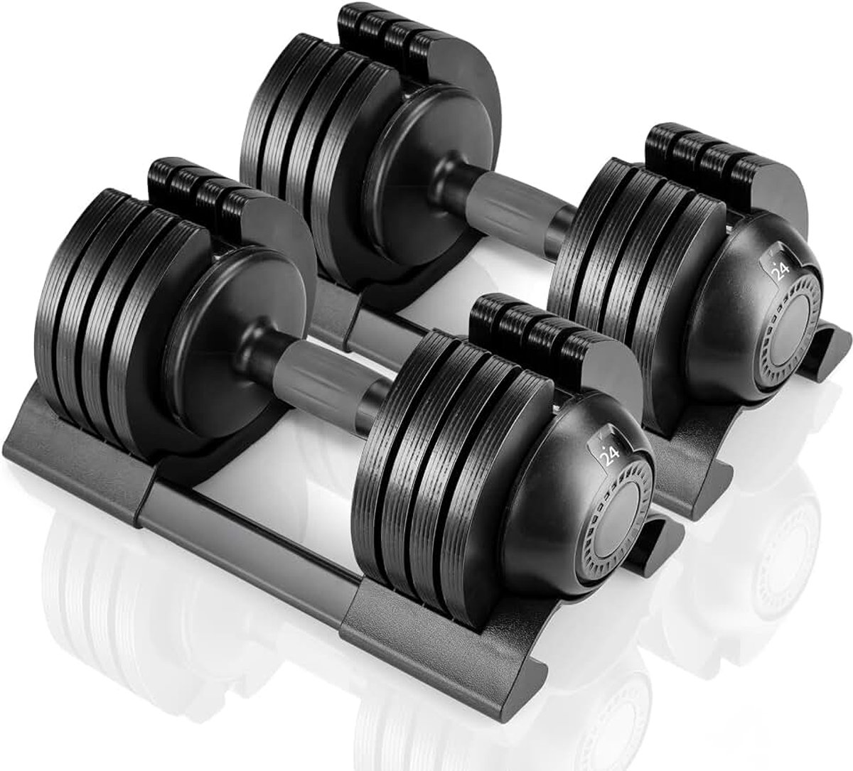 Korte halters, 10 kg, 20 kg, 24 kg, per paar of één paar, met anti-slip handgreep, verstelbare halterschijven en opbergbak voor thuis, kantoor, fitnessstudio