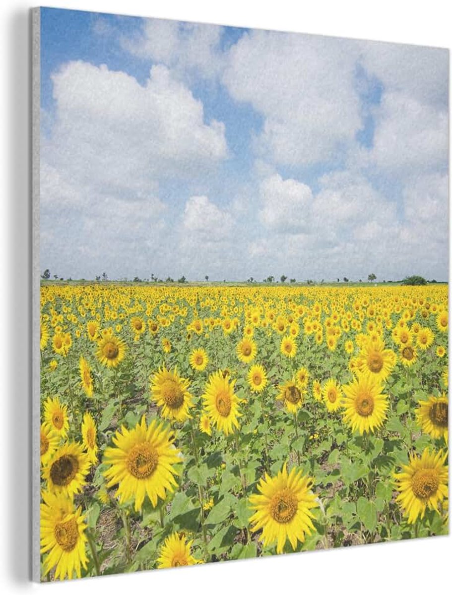 Vilten Wandpaneel 50x50 cm Kamer Muurdecoratie Woonkamer Slaapkamer Room Decor Wall Decoration Felt Art Panel Zonnebloemen - Bloemen - Wolken - Natuur - Geel - Landschap