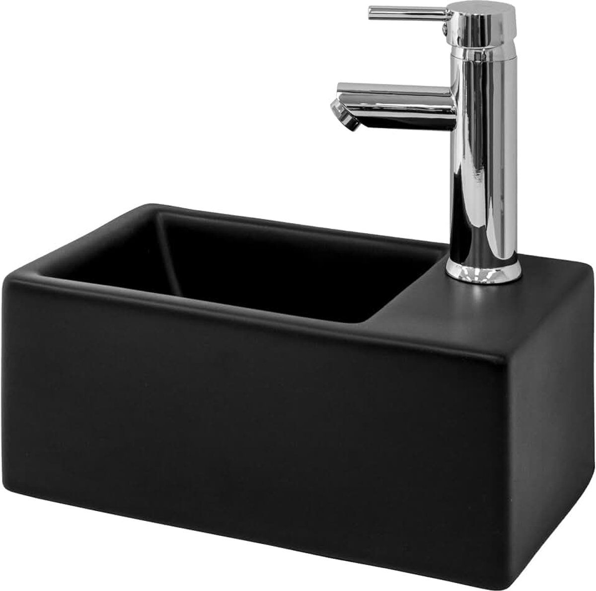 Keramische wastafel in mat zwart, 35.5x20.5x12.5 cm, Rechthoekige aanrecht wastafel, Moderne wastafel, Wastafel met kraangat, Wasplaats handwasbak, voor badkamer/gastentoilet