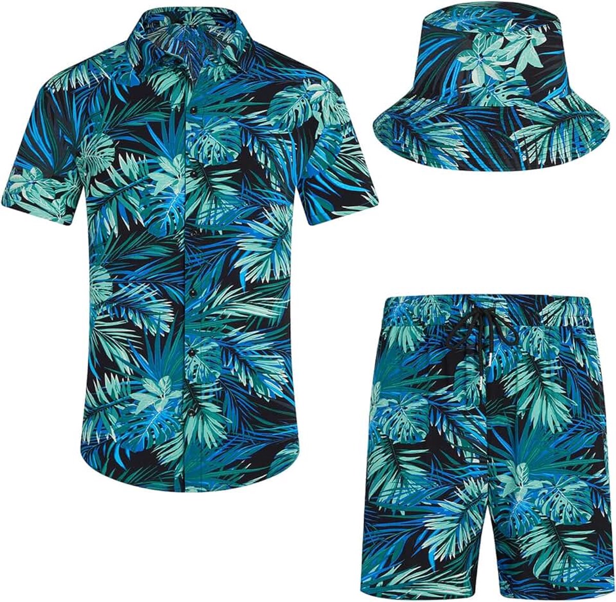 Shirt en korte broek voor heren, 2-delig, casual, button-down-shirts, zomer, strandoutfits met emmermutsen