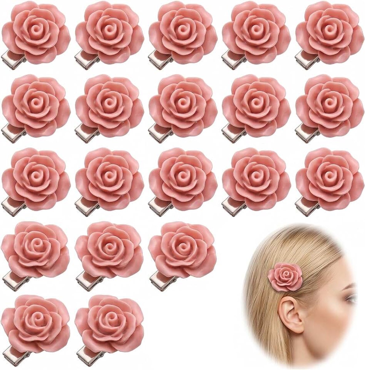 Haarspelden met roze bloemen voor dames en meisjes, flamenco-bloemen, 3 cm, haaraccessoires voor dames, voor bruiloft, feest en beurs, decoratieve haarspelden voor dames, roze