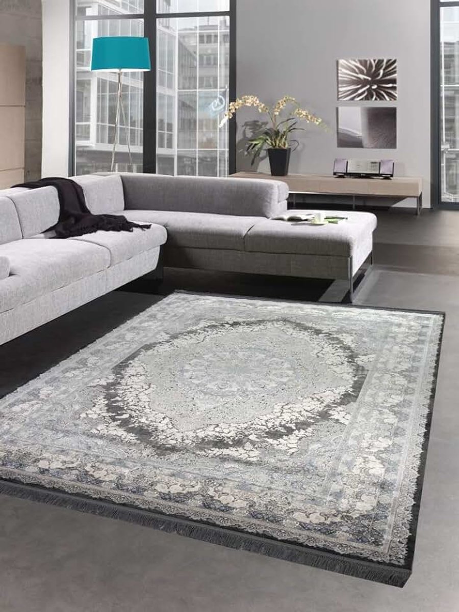 Tapijt designertapijt wollen tapijt grijs blauw